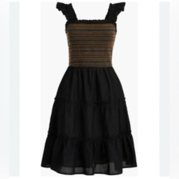 J Crew NWT Smocked tiered mini dress. Black size small - Picture 4 of 8